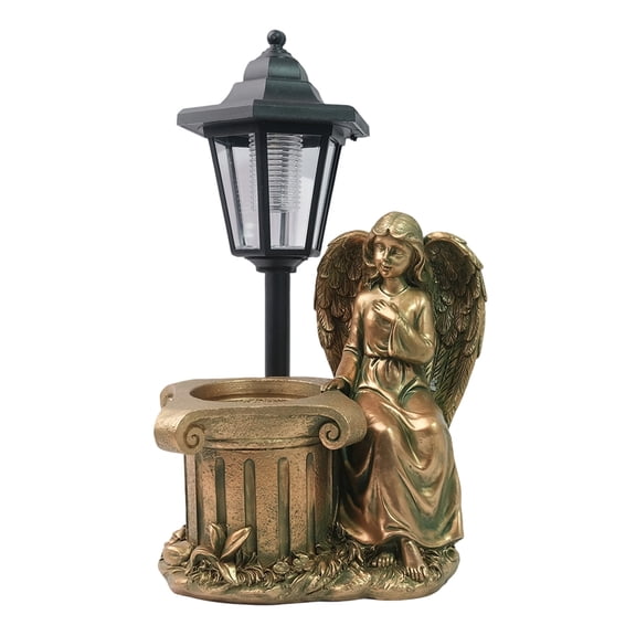 Solar Garden Statue with LED Light and Flower Pot - Waterproof Outdoor Decor for Patios, Cemeteries, and Garden Spaces