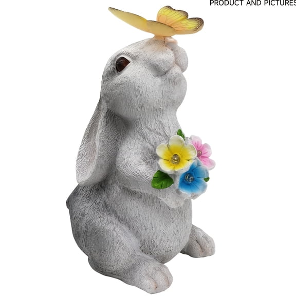 Solar Garden Statue with Rabbit Resin Figurine, Outdoor Yard Decor 8.46 in Gray 1 Pc
