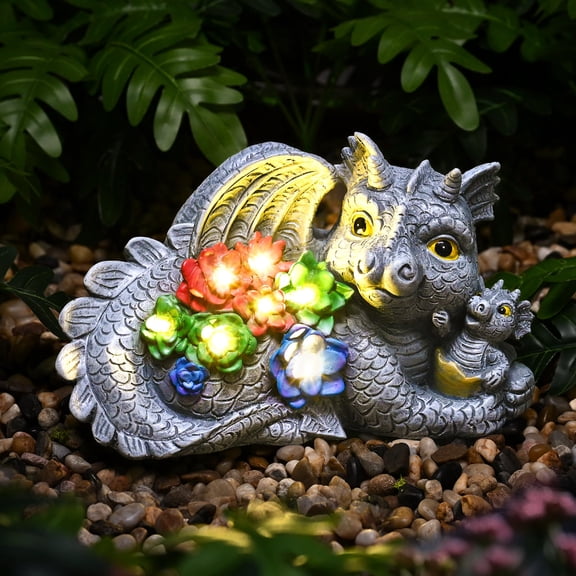 Solar Garden Statues Bears 9", Loving Black Bear Decor, Yard Decorations Outdoor, Bear Figurine Lights for Outside, Garden Decor Unique Birthday Housewarming Gifts for Women, Mom
