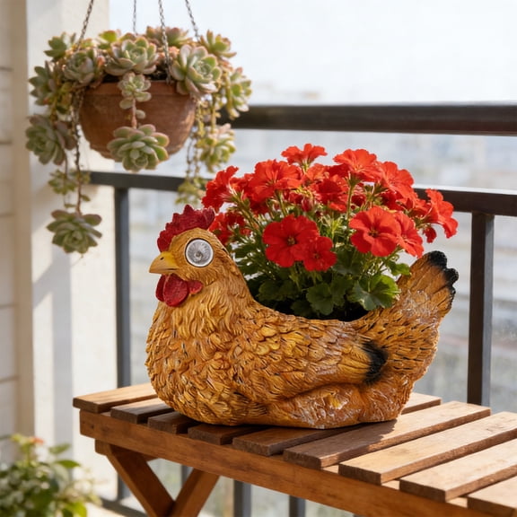 Solar Garden Statues, Glowing Eyes Resin Hen Ornament, Auto Lighting Patio Decor, Cute Chicken Figurine for Outdoor Yard Landscapes, Lawn, Balcony, Flower Bed Accents, Gifts for Garden Lovers