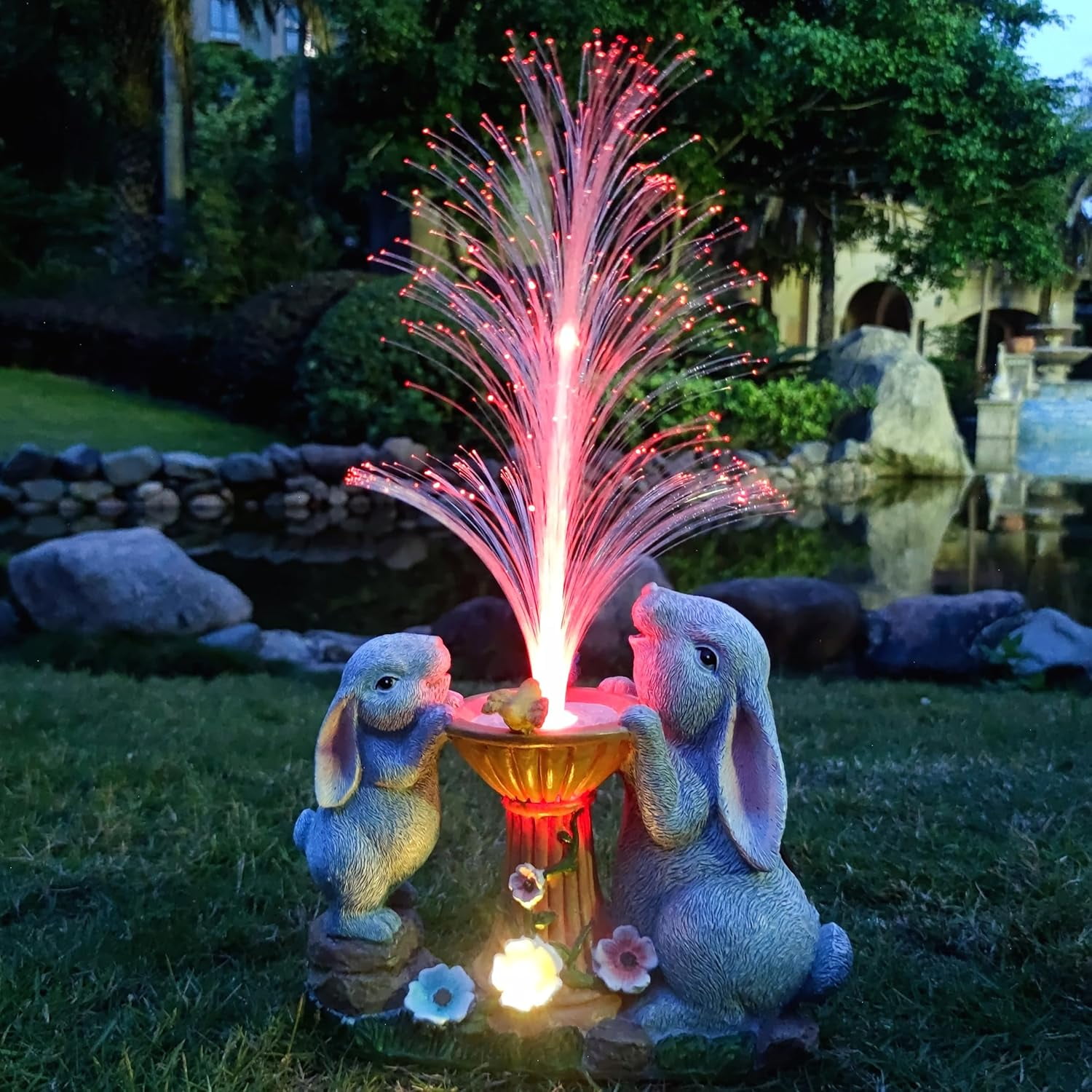 Solar Garden Statues Outdoor Decor with Lights, Rabbits Figurine Lights ...