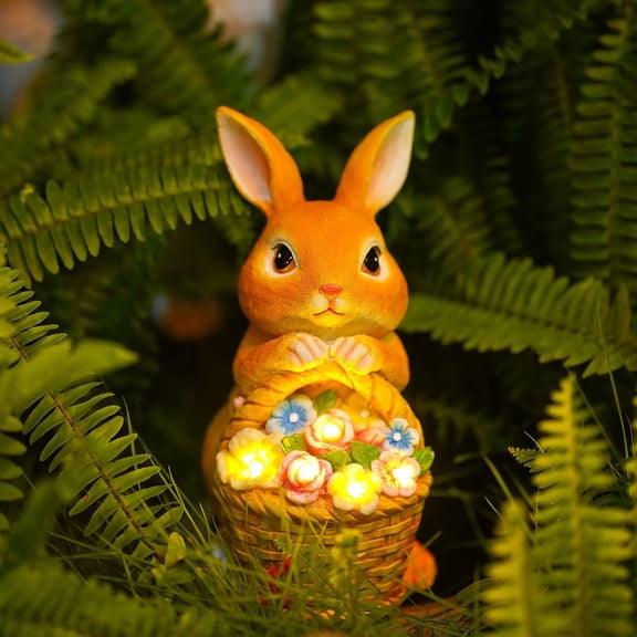 Solar Garden Statues Outdoor Decor - Rabbit Figurines with LED Light for Patio,Balcony,Yard,Lawn Ornament - Birthday HouseWarming Easter Gifts Christmas for Women, Mom, Grandma
