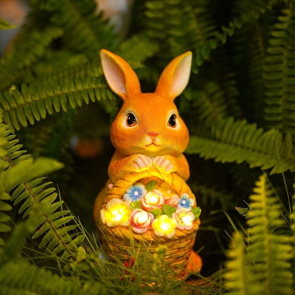 Solar Garden Statues Outdoor Decor - Rabbit Figurines with LED Light for Patio,Balcony,Yard,Lawn Ornament - Birthday HouseWarming Easter Gifts Christmas for Women, Mom, Grandma