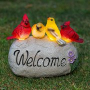 Solar Garden Statues Outdoor Decor, Welcome Sign Garden Sculptures Statue Novelty Birds Figurine Decoration for Patio Yard Porch Art Home Decor or Gifts for Mom Grandma