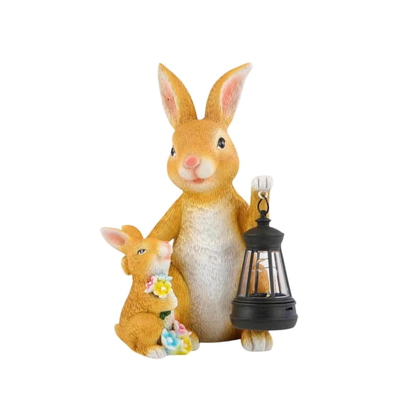 Solar Garden Statues Rabbit with Solar Lights,Mother&Baby Bunny Figurine Changing Lights for Yard Art Garden Decor,Unique Easter&Birthday Gifts for Women Mom Grandma