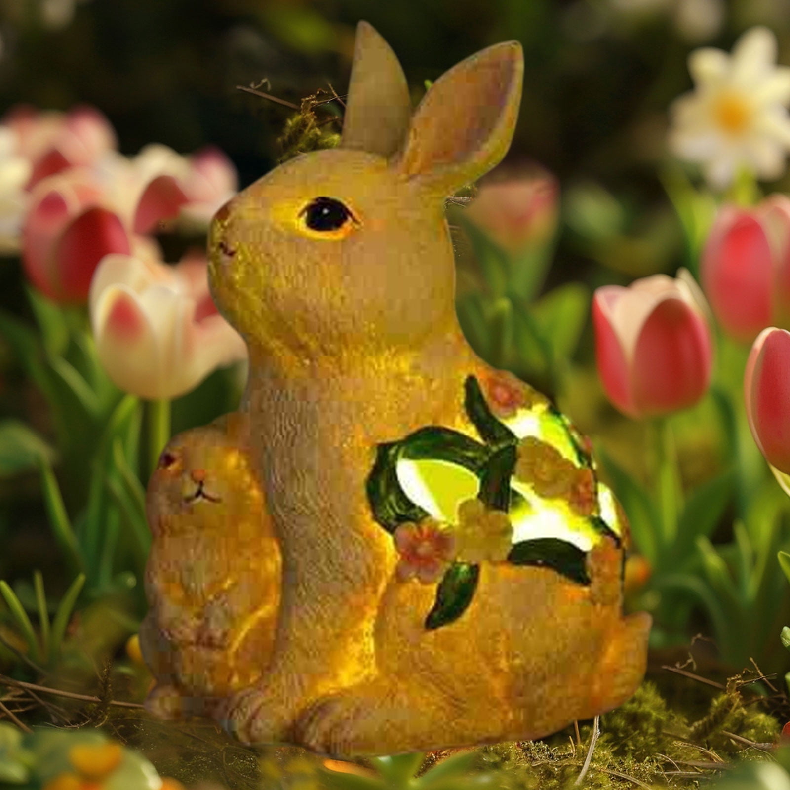 Solar Garden Statues Rabbit with Solar Lights,Mother&Baby Bunny Figurine Changing Lights for Yard Art Garden&Patio Decor,Unique Easter&Birthday Gifts for Women Mom Grandma