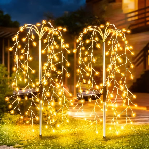 Solar Garden Warm Lights,240 LED Firework Lights Color Christmas Garden Light with Twinkling,2 Pack Fairy Swaying Landscape Light,Outdoor Waterproof Path Light for Garden Yard Party Decoration Gifts