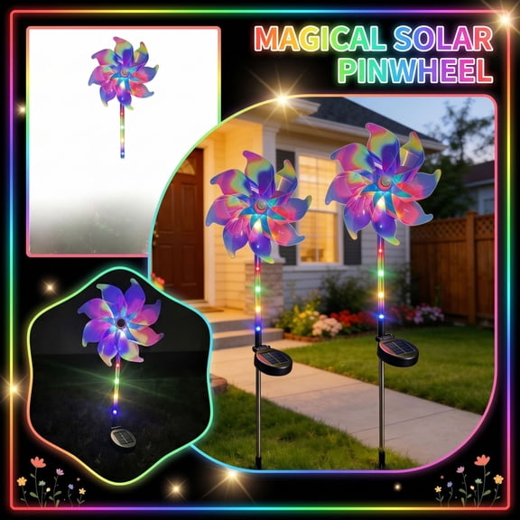 Solar Garden Windmill Light Led Solar Pinwheel Decor for Balcony Easy Install Rotatable Design Outdoor Adornment（Color light）