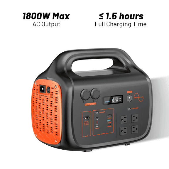 Solar Generator 1800W, 1024 Wh Portable Power Station with 11 AC Outlets for Home Backup, Camping, Outdoor & Emergency, with Pure Sine Wave AC Outlets and Solar Charging