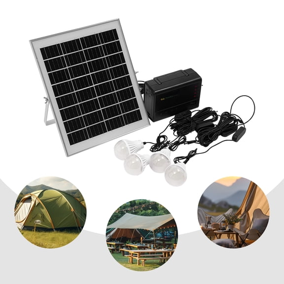 Solar Generator Lighting System Portable Solar Power Generator Kit Rechargeable Emergency Power Supply with Panel 4 * 5W LED Bulb USB Cable for Outdoor Camping(12V 4A