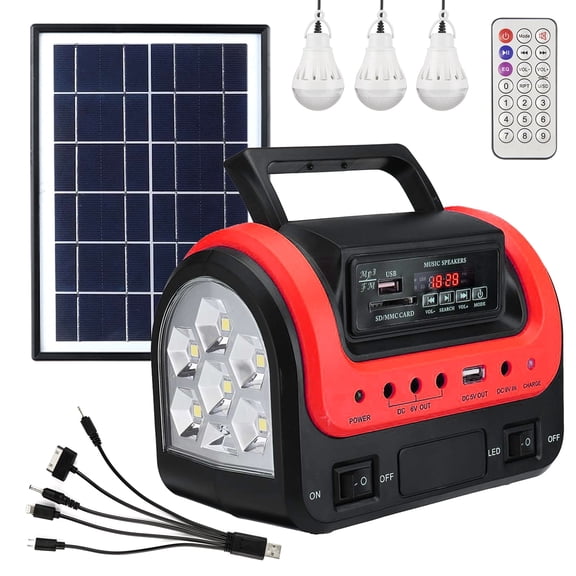 Solar Generator - Portable with Panel, Solar Power Generators Station Flashlight, Emergency Powered for Home Use Camping Hunting Emergency(Red)