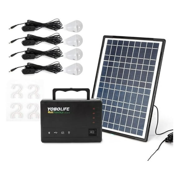 Solar Generator with Solar Panel and 4 LED Bulbs, Portable Home Solar Power System Complete Kit, 110-220V