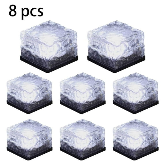 Solar Glass Brick Light - Crystal Brick Stone - Garden Solar Ice Cube Charming Glass Brick Lights Colour Change LED Garden Courtyard Pathway Patio Pool Outdoor Decoration Christmas(Cold White 8PCS)