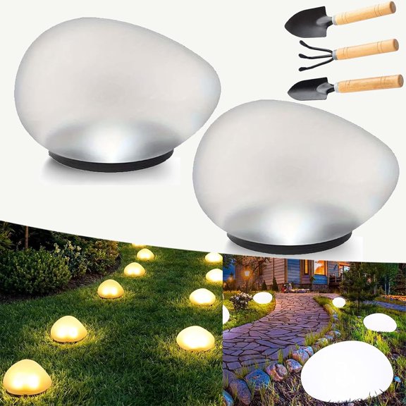 Solar Glass Garden Pebbles, 2026 New Solar Rock Lights Outdoor, Waterproof Glow Cobblestone Lamp for Garden Paths, Stairs, Lawns, Patios, Yard Party Decorations