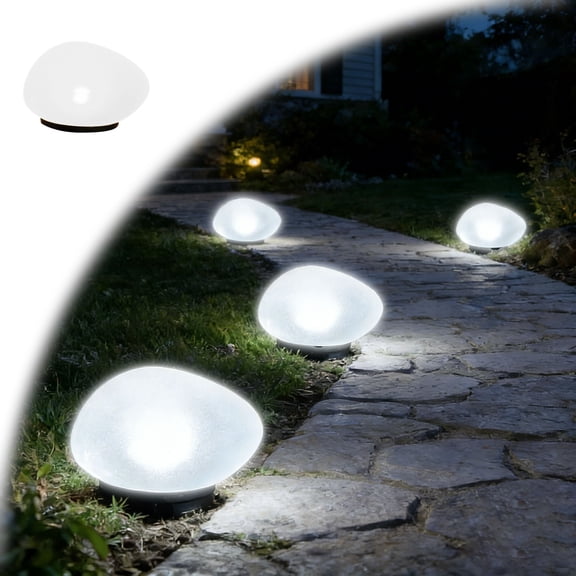 Solar Glass Garden Pebbles Outdoor, Pebble Shape Decorative Rock Lights Waterproof Solar, Glowing Cobblestone Stones for Outdoor Landscape Lighting