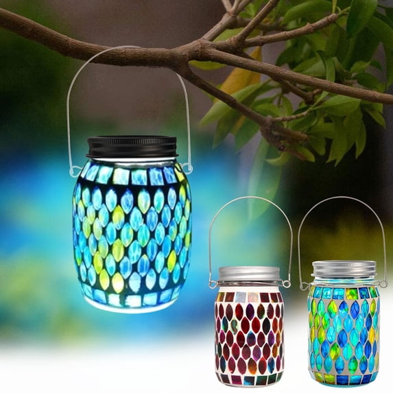 Solar Glass Outdoor Lantern Light, Solar Powered Table Lantern with Handle, Warm White LED, Rechargeable Battery, Waterproof Patio Garden Decor Light