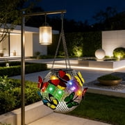 Solar Globe Lights Outdoor,Solar Butterfly,Hanging Solar Lights Outdoor,9*6IN Round Ball Light with Butterfly, Solar Powered Waterproof Globe Lighting, Hanging Globe Solar LightsMulticolor