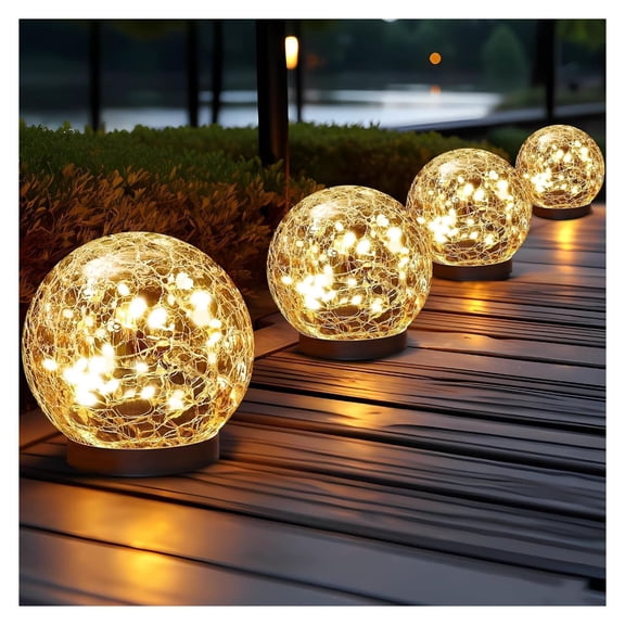 Solar Globe Lights Outdoor Waterproof - Cracked Glass Ball Garden Lights, Patio Lawn Decor - 8.27 Inch Solar Powered Orbs for Yard, Pathway, Backyard Decoration