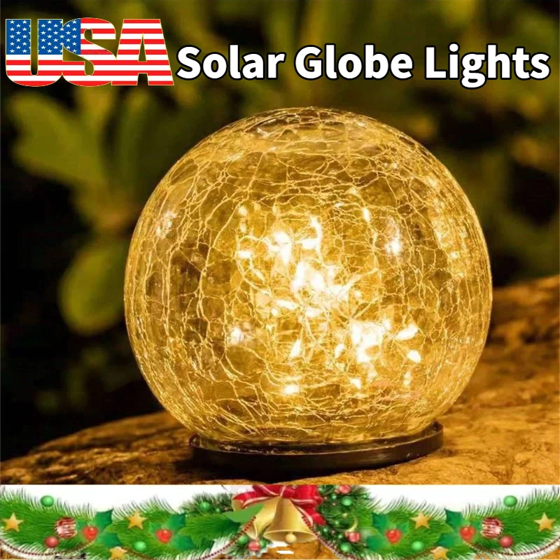 Solar Globe Lights Outdoor Waterproof Cracked Glass Orbs For Yard Patio