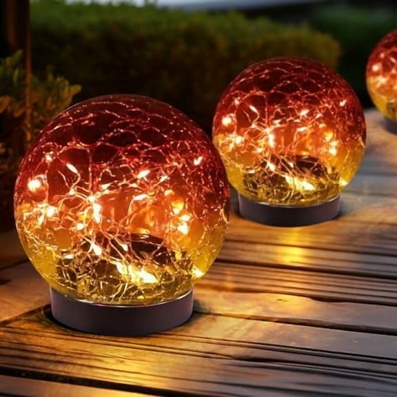 Solar Globe Lights Outdoor Waterproof-Solar Balls for Garden-Cracked Glass Ball Lights Outdoor-Solar Orbs for Outside-Decorations for Patio and Yard Lawn Backyard Decor Gradient red,2 Globes