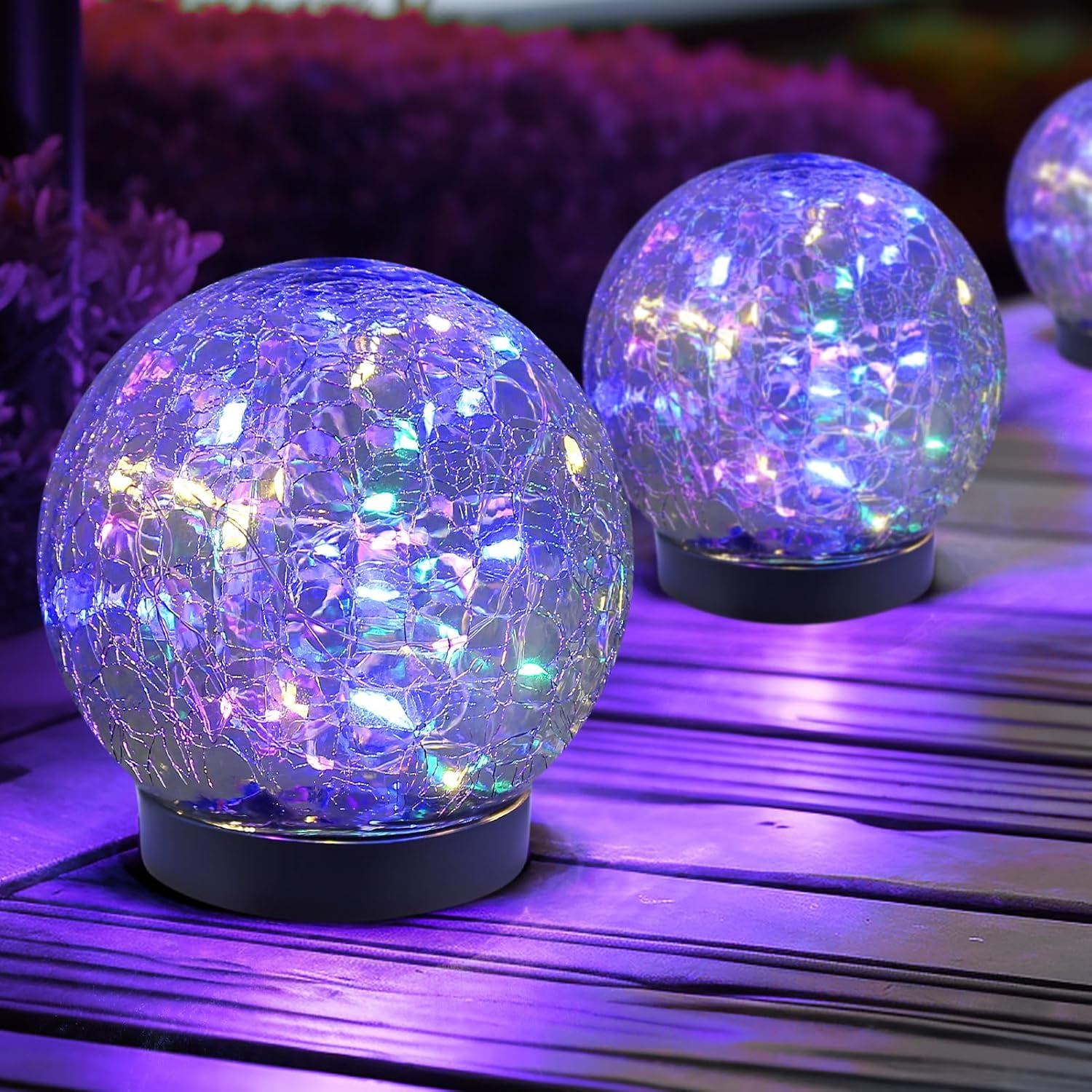 Solar Globe Lights Outdoor Waterproof-Solar Balls Garden-Cracked Glass Ball Solar Lights Outdoor-Solar Orbs Outside-Outdoor Decorations Patio & Yard Lawn Backyard Decor