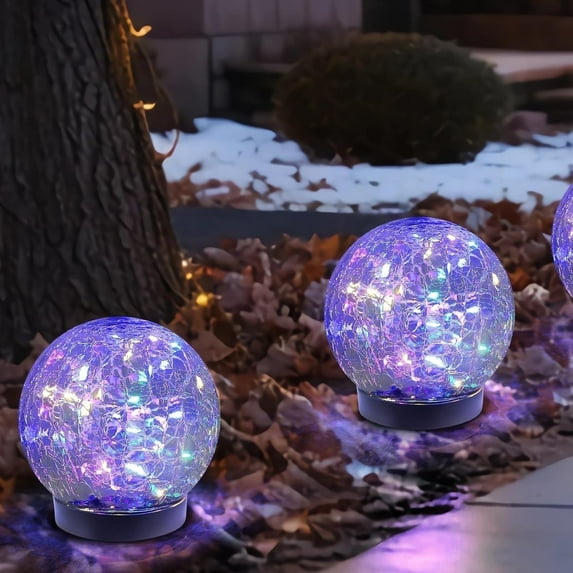 Lysliv Solar Globe Lights Outdoor Waterproof-Solar Balls-Solar Garden Lights-Solar Orbs for Outside Multicolor 2 Globes Cracked Glass Ball for Lawn Patio Yard Backyard Decorations