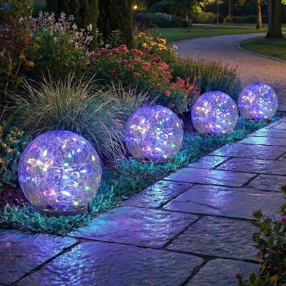 COWIN 4 Pack 3.9'' Solar Globe Lights Outdoor Waterproof ,30 LED Cracked Glass Globe Solar Power Ground Lights,Solar Orbs Outside-Outdoor Decorations Patio & Yard Lawn Backyard Decor(Multicolor)