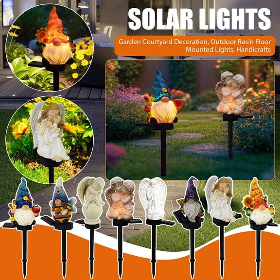 Solar Gnome Garden Stake Lights Hand Made Resin Decorative Garden Pathway Lights Outdoor Waterproof Gnome Resin Stakes. Automatic Sensing,Opening And Closing.,Home Essentials