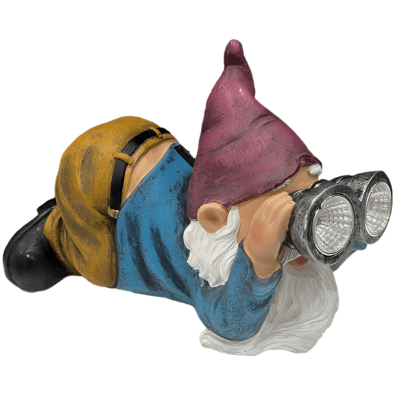 Solar Gnome Statue, Lying Garden Ornament With Binoculars, Resin LED Lamp, Whimsical Elf Yard Decor