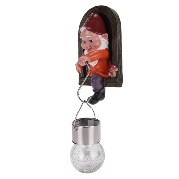 Solar Gnome Tree Hugger Statue Resin Garden Elf Figurine Outdoor Decoration Waterproof Yard Art Ornament (6.89 x 4.13 inches / 17.5 x 10.5 cm)