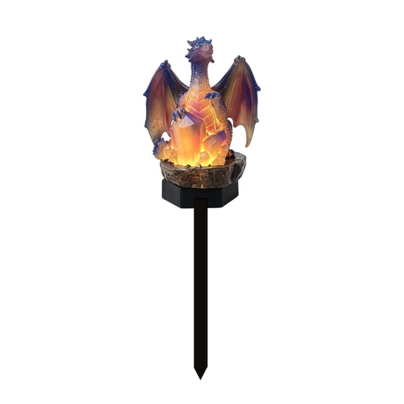 Solar Golden Ember Dragon Garden Stake Light 18 x 6 Inch Resin Yard Decor, Charges by Day And Automatically Glows at Dusk, Outdoor Pathway Light for Lawn Patio Flower Bed