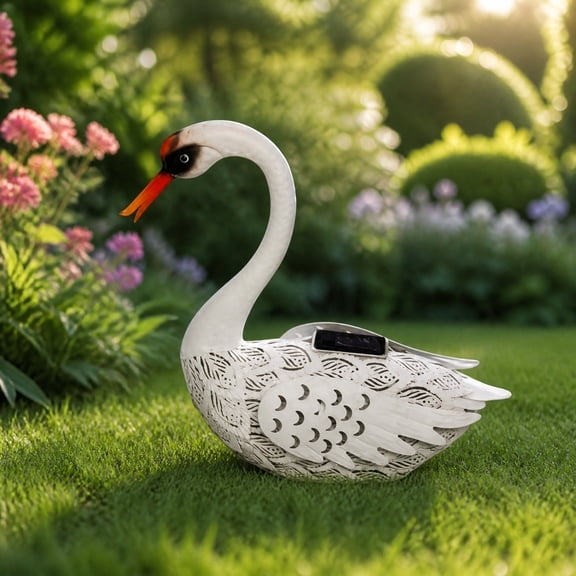 Solar Goose Garden Statue, LED Lighted Bird Sculpture Auto On Off Outdoor Decorative Yard Ornament Hollow Pattern Projection, For Garden Patio Walkway Courtyard Landscape Decor