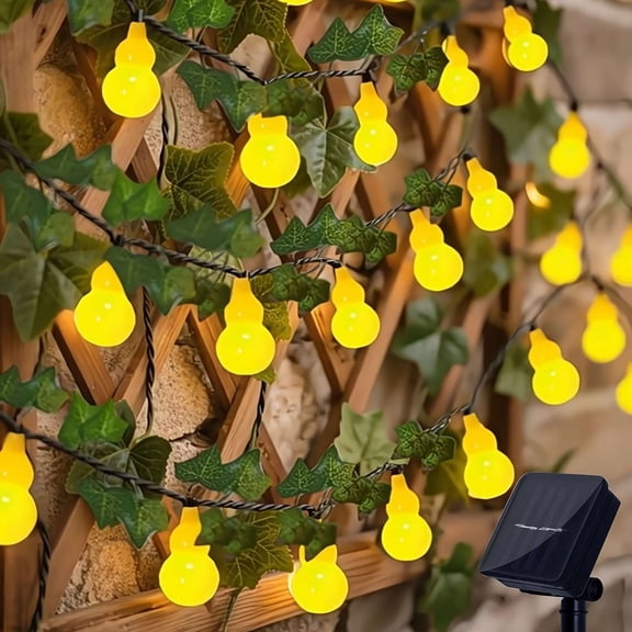 Solar Gourd String Lights, 20 LED 8 Modes Auto On/Off, 16.4ft Green Vine Fairy Lights for Garden, Patio, Yard Decor