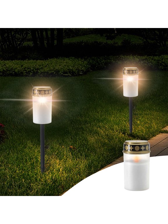Solar Grave Light, Usupdd Flickering LED Grave Candle with Solar Panel IP44, Waterproof Outdoor Memorial Light for Cemetery Garden Patio with NiMH Battery, White
