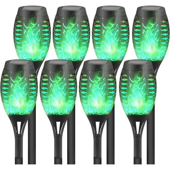 Solar Green Flickering Flame Torch-8 Pack, Solar Garden Pathway Lights, Solar Powered Lawn Lights, Waterproof Outdoor Flame Lights for Garden Patio Path Yard Decoration