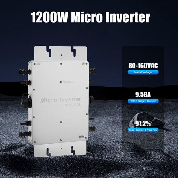 Solar Grid Tie Micro Inverter WVC-1200W 110V, MPPT Pure Sine Wave DC to AC Power Converter with LCD Display & AC Data Monitoring, Waterproof Aluminium Alloy Inverter for Home