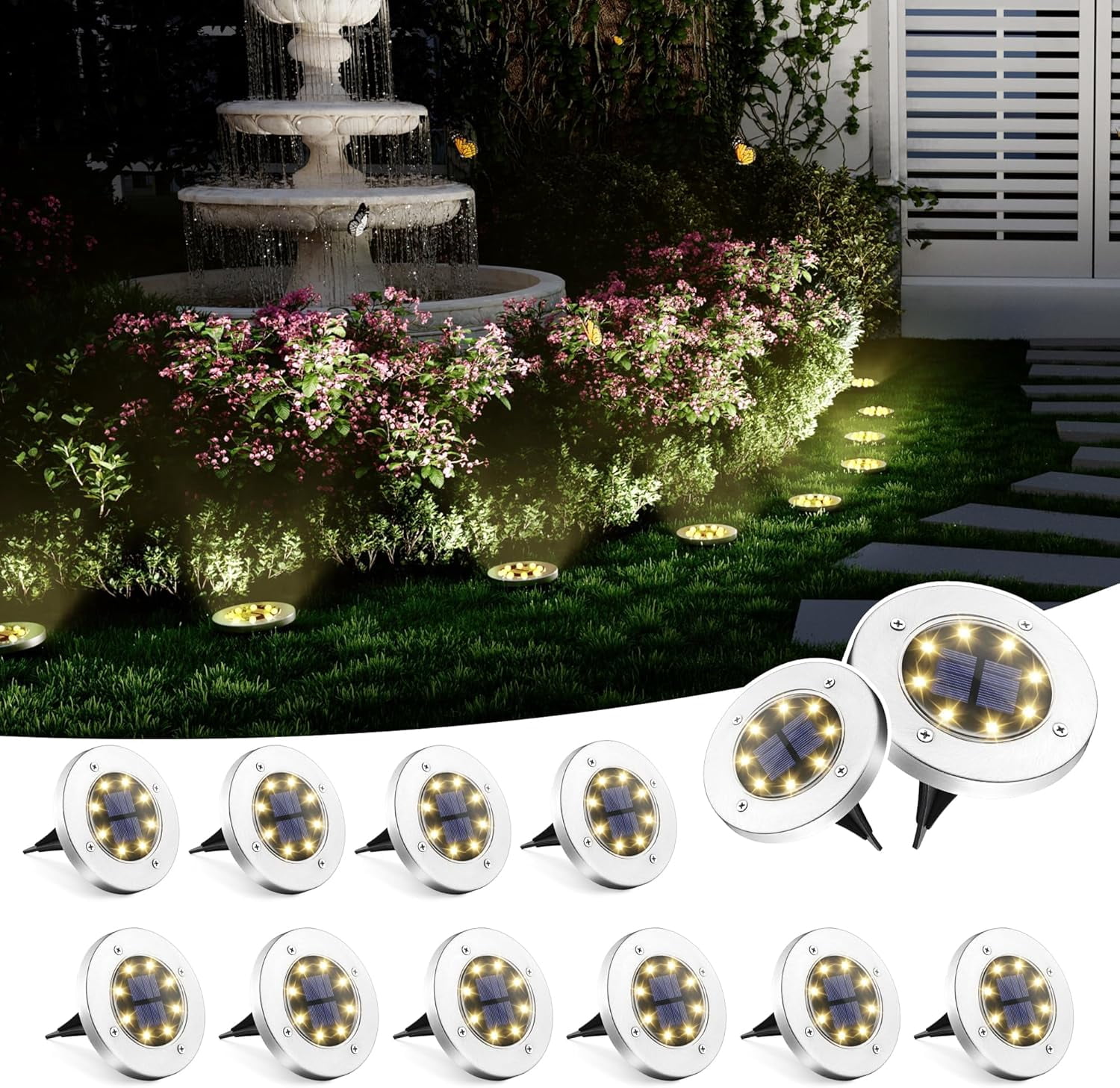 Yard Sign Solar Light Solar Ground Lights, 12 Pack Solar Lights Outdoor Waterproof, 8 LED ...