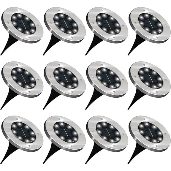 Solar Ground Lights 12 Packs, 8 LED Solar Garden Lights, Outdoor Solar Disk Lights Outdoor In-ground Landscape Lights(Cool White)