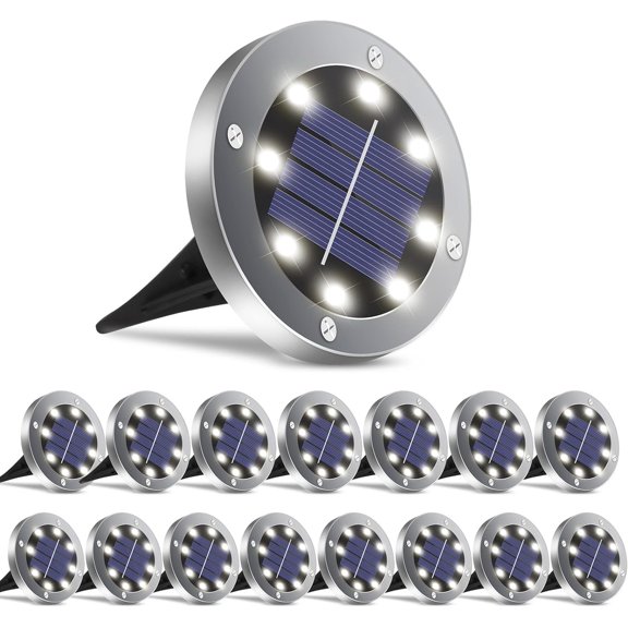 Solar Ground Lights 16 Packs, Garden Solar Outdoor Waterproof Pathway Bright In-Ground Landscape Lights for Patio, Lawn, Yard, Driveway, Step and Walkway White Light