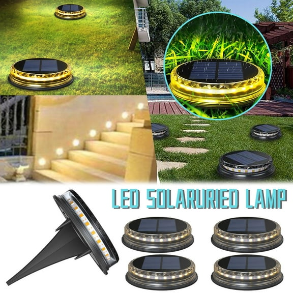 Solar Ground Lights 17 LED | Outdoor Solar Powered Garden Pathway Lighting | 640LM Warm White | Stainless Steel & ABS | Auto On/Off Light Sensor | 4 Pack | Easy Stake Install | 600mAh Rechargeable