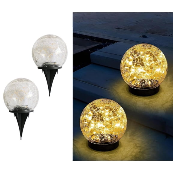 Solar Ground Lights- 2 Pack Garden Waterproof LED Glass Crack Decorative Lights-Solar In-Ground Landscape Path Lighting for Pathway Patio Yard Walkway.