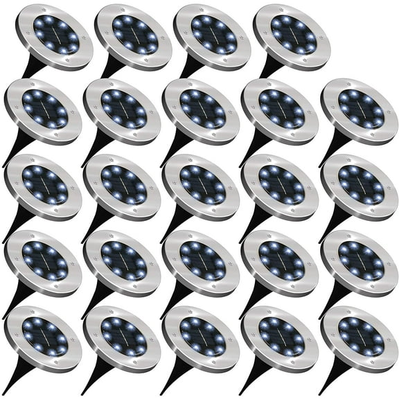 Solar Ground Lights, 24 Pack 8 LED Solar In-Ground Lights, Waterproof Solar Disk Lights Garden Lights Outdoor Landscape Lighting for Patio Pathway Lawn Yard Deck Driveway Walkway, Cool White