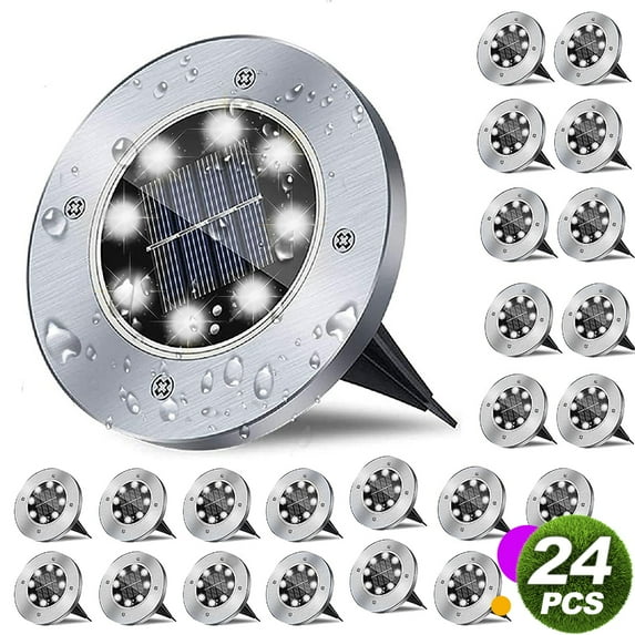 Solar Ground Lights 24 Pack,8 LED Solar Powered Disk Lights Outdoor Waterproof Solar Garden Lights Landscape Lighting for Yard Deck Lawn Patio Pathway Walkway(White)