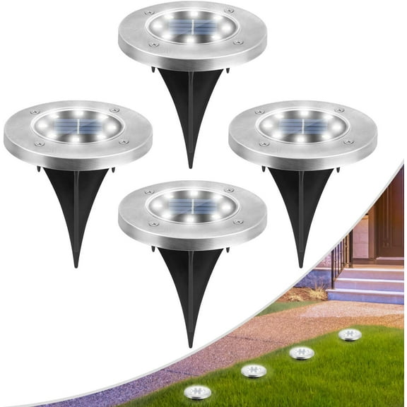Solar Ground Lights, 4 Pack 8 LED Solar In-Ground Lights, Waterproof Solar Disk Lights Garden Lights Outdoor Landscape Lighting for Patio Pathway Lawn Yard Deck Driveway Walkway, Cool White