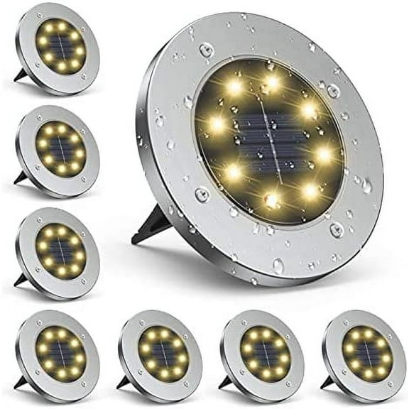 Solar Ground Lights 4 Pack Buried lamp LED Stainless Steel Outdoor disc Outdoor Solar Landscape, IP65 Waterproof Floor lamp, Garden Floor lamp, Lawn lamp Garden rain Proof Villa Floor lamp (Yellow)