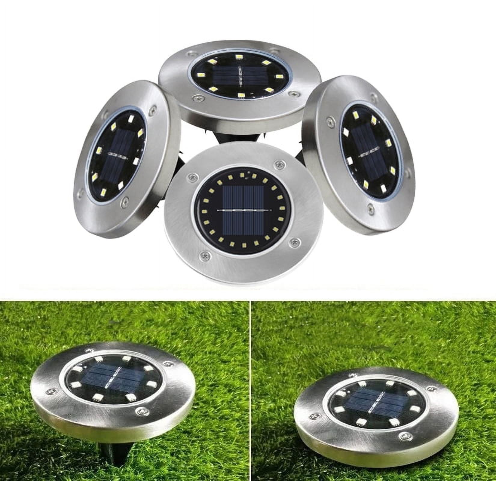 Solar Ground Lights 4 Packs, 8 LED Solar Garden Lights, Outdoor Solar Disk Lights Outdoor In-ground Landscape Lights (Cool White)