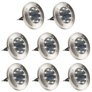 Solar Ground Lights,8 LED Disk Lights Solar Powered Waterproof Garden Pathway Outdoor in-Ground Lights with Light Sensor for Garden Driveway Lawn Pathway Yard Pool Step and Walkway(White)8PACK