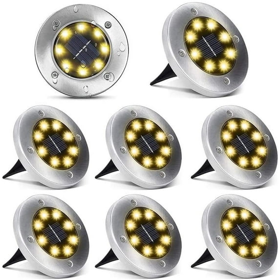 Solar Ground Lights, 8 LED Garden Disk Lights In-Ground Outdoor Landscape Lighting for Lawn Patio Pathway Yard Deck Walkway (Warm White, 8 Pack)