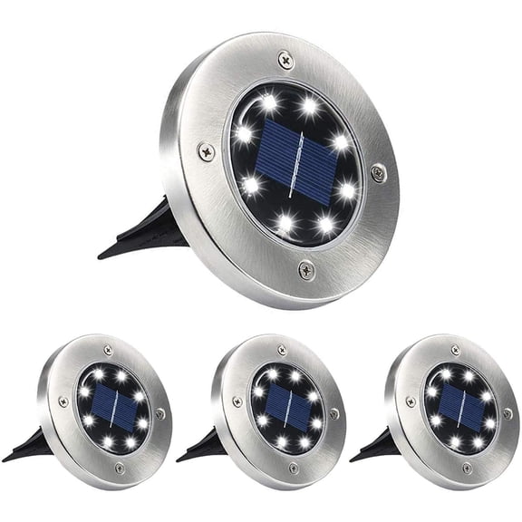 Solar Ground Lights ,8 LED Garden Lights Patio Disk Lights In-Ground Outdoor Landscape Lighting for Lawn Patio Pathway Yard Deck Walkway 4 Pack