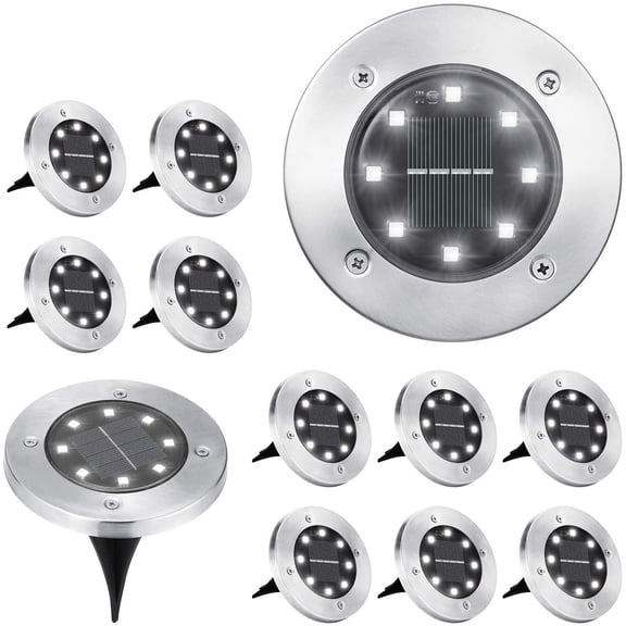Solar Ground Lights,8 LED Garden Lights Waterproof Patio Outdoor Light with Light Sensor for Lawn,Pathway,Yard,Driveway,Step and Walkway (12 Pack)